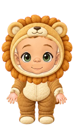 An illustrated baby in the lion costume