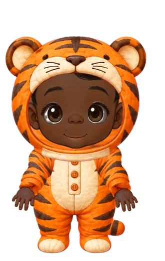 An illustrated baby in the tiger costume