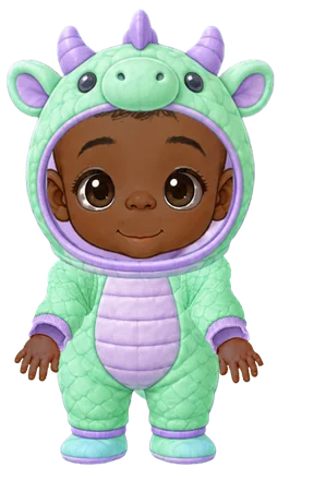 An illustrated baby in the dragon costume