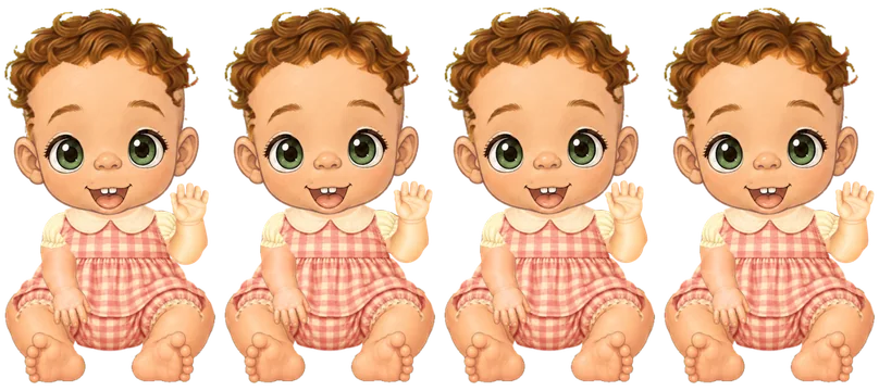 An illustrated baby in the Rose Gingham outfit, waving