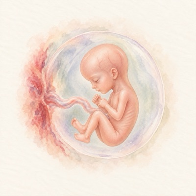 Watercolor of the baby in the womb at week 20